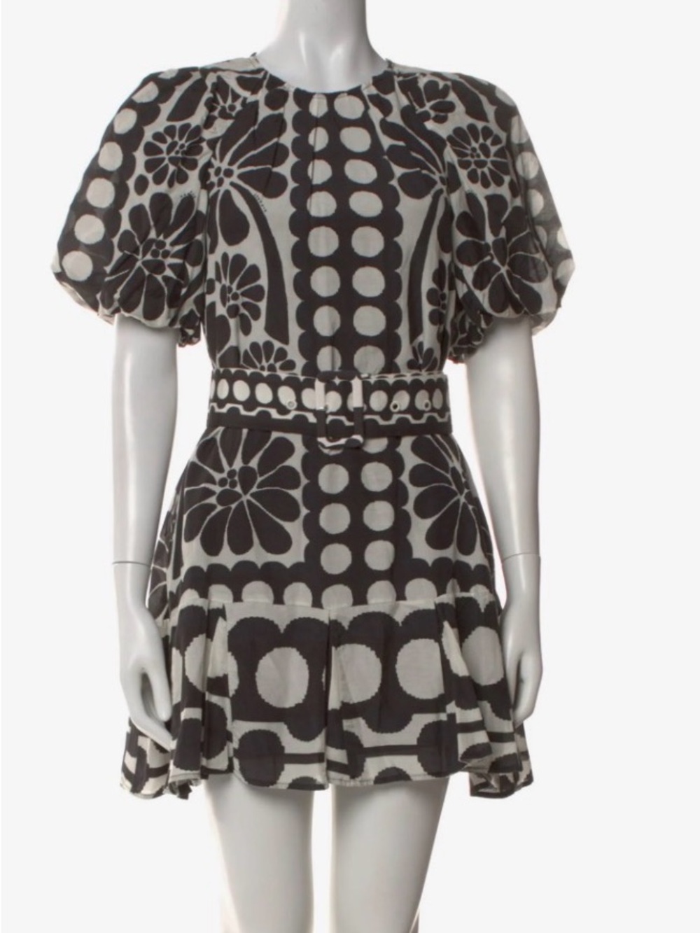 Farm Rio Black & White Puff-Sleeve Floral Dot Dress - Picture 3 of 3
